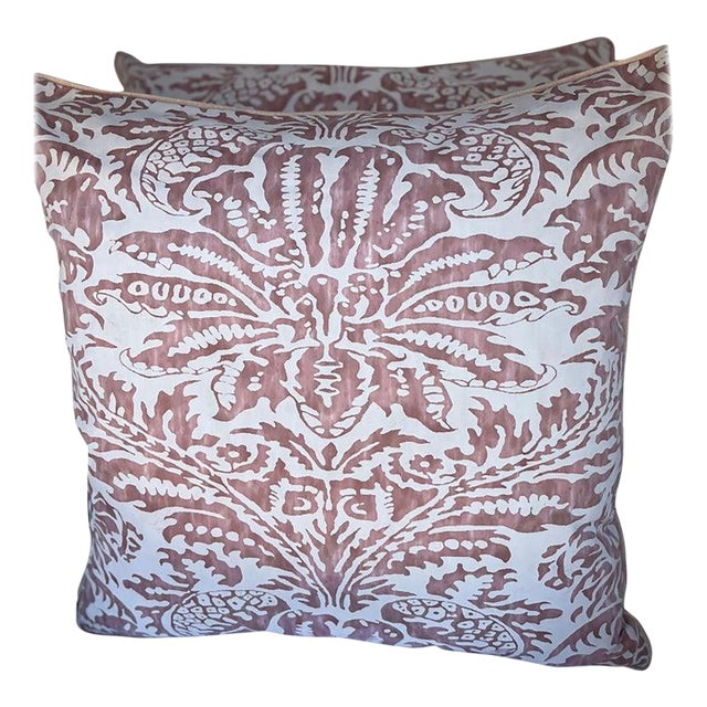Custom Pink & White Glicine Fortuny Patterned Textile Pillow For Sale