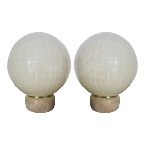 Vintage Pair of Table Lamps W/ Beige Murano Glass Designed by Venini, 1960s