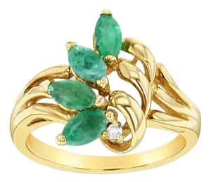 Marquise Emerald & Diamond Ring .33cttw 14k Yellow Gold, Size 6.75