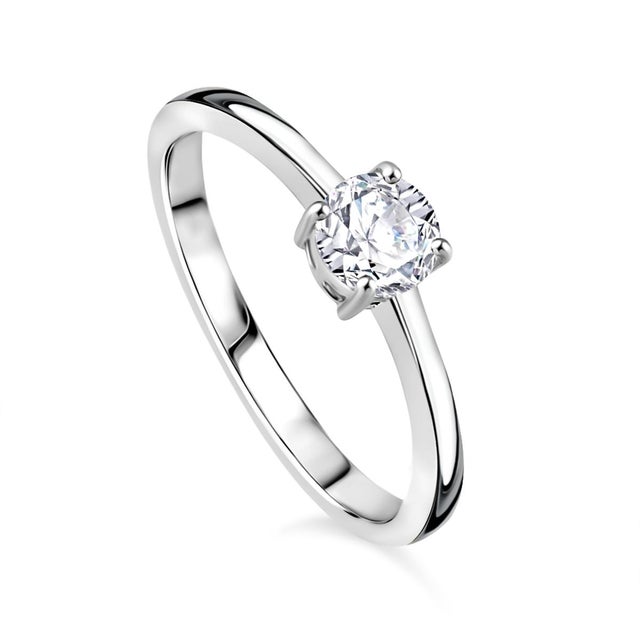 Contemporary 14k White Gold Diamond Solitaire Engagement Ring Size 5 For Sale - Image 3 of 12
