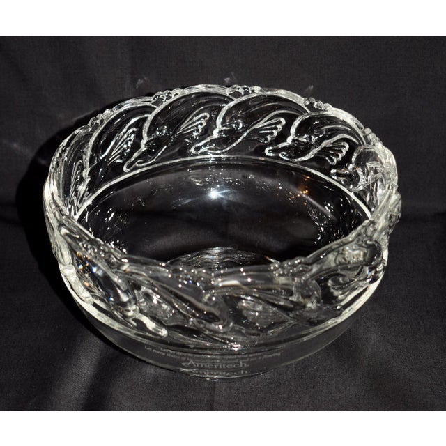 Tiffany & Co. Commemorative Clear Art Glass Crystal Bowl W/Waves & Dolphins For Sale - Image 9 of 14