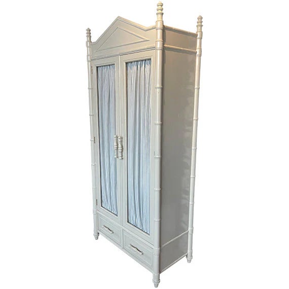 Hollywood Regency 37" Finished 2 Door 2 Drawer Century Vintage Bamboo Style Hutch For Sale - Image 3 of 4