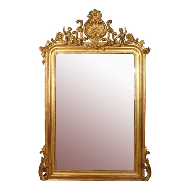 Louis Philippe Mirror in Golden Wood Frame For Sale