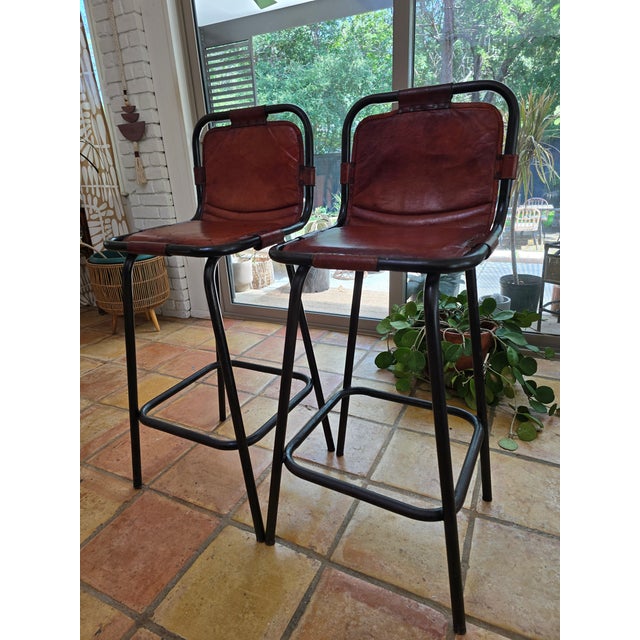 Metal 1960s Pair of Leather Bar Stools For Sale - Image 7 of 18