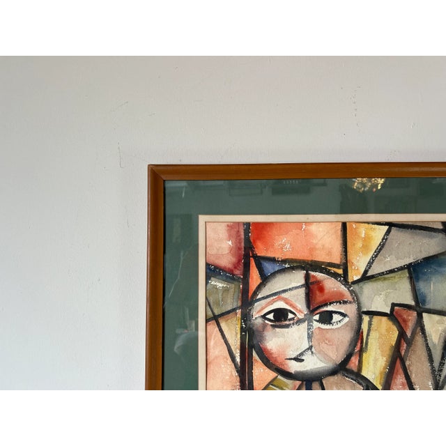 1950s 1960's L. F. De Lucas Mid-Century Modern Cubist Watercolor Painting For Sale - Image 5 of 12