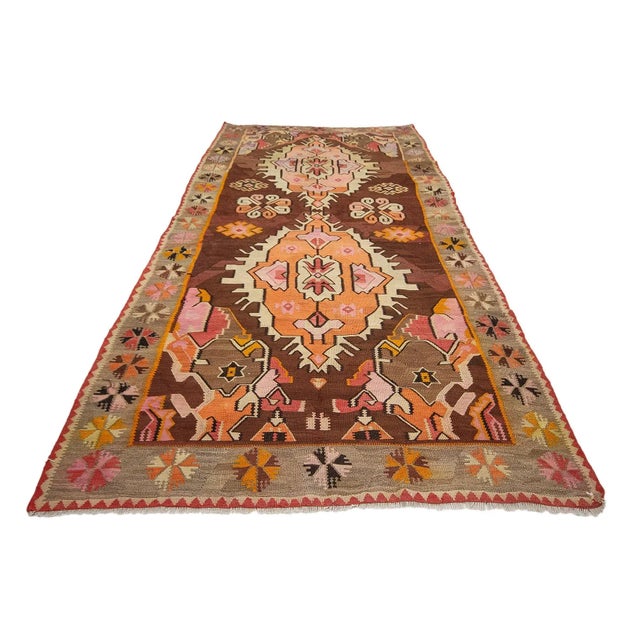 Vintage handwoven kilim rug from Kars region of Turkey. Approximately 55-65 years old. In very good condition.