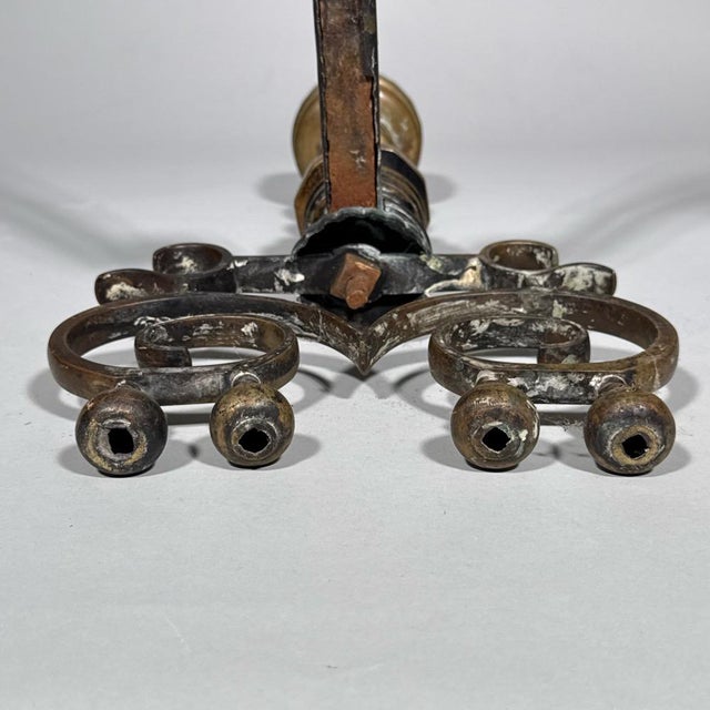Antique Federal Style Brass and Iron Fireplace Set—Five Pieces For Sale - Image 12 of 14