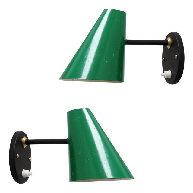 Green Jacques Biny Wall Lamps, 1950 - a Pair For Sale