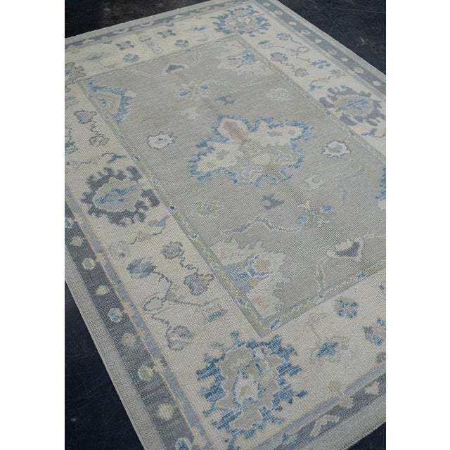 Turkish Oushak Rug Green & Blue Handwoven Wool Rug 5'3" X 6'11" For Sale - Image 9 of 9