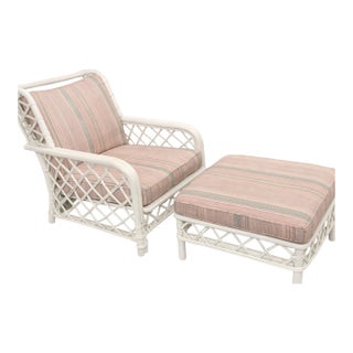 1970s Ficks Reed Attributed Lounge Chair and Ottoman For Sale