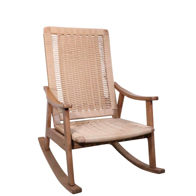Mid Century Danish Style Rope and Wood Rocking Chair C. 1950/70's For Sale In New York - Image 6 of 9