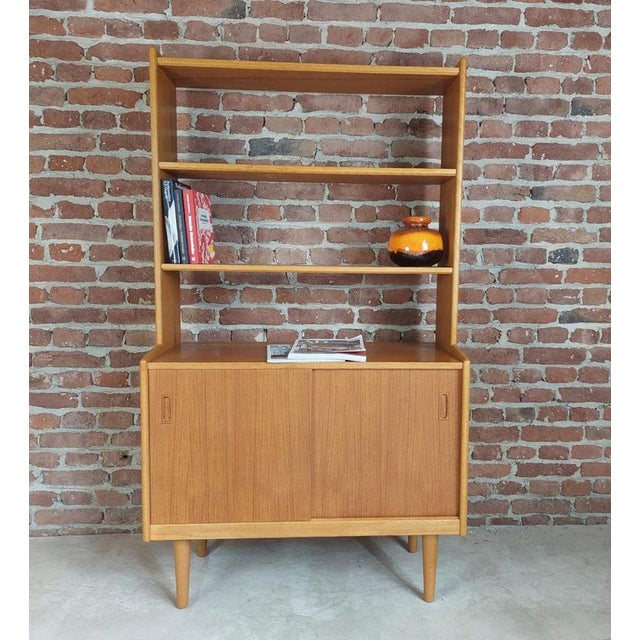 Vintage Danish Oak Bookcase with Sliding Doors, 1960s For Sale - Image 5 of 5