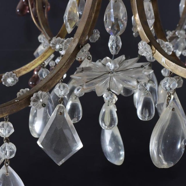 Brass Antique French Louis XIV Style Brass & Crystal 6 Light Chandelier C1930 For Sale - Image 8 of 11