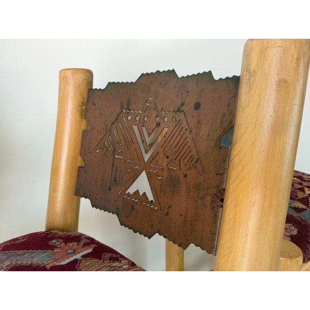Vintage Rustic Southwestern Log Bar Stools With Metal Eagle Backrests – Set of 3 For Sale - Image 12 of 12