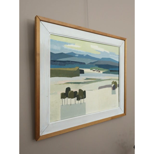 Mid-Century Modern 'Light Over the Valley' Swedish Original Semi-Abstract Landscape Oil Painting, Framed For Sale - Image 4 of 13