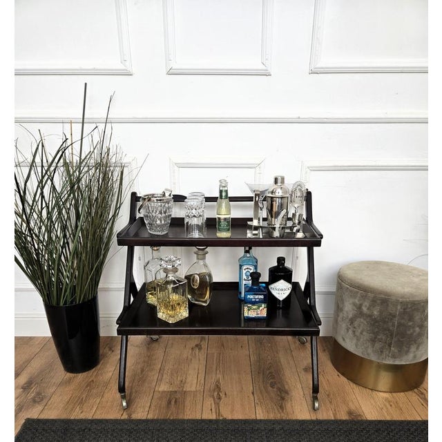 Paolo Buffa Vintage Art Deco Italian Wood and Brass Dry Bar Cabinet by Paolo Buffa, 1960s For Sale - Image 4 of 11