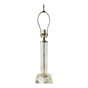 1940s Vintage Etched Cut Floral Flower Glass Cylinder Brass Table Lamp