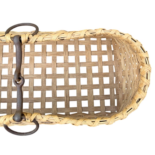 Wood Hand-Woven Oak Splint Basket With Horse Bit Handle by Elizabeth Worley For Sale - Image 7 of 13