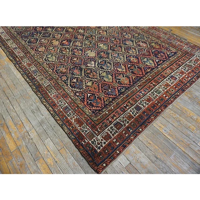 Art Deco 1900s Rustic Blue Navy Tribal Geometric Antique Caucasian Karabagh Wool Rug For Sale - Image 3 of 7