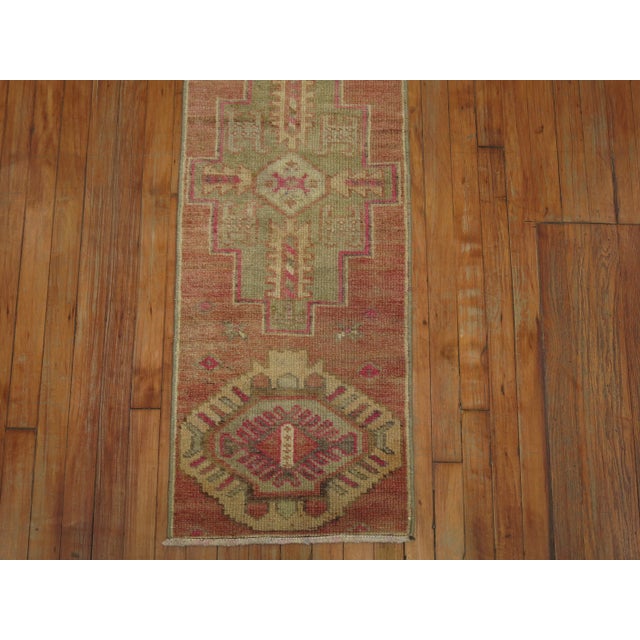 Textile Vintage Narrow Pink Turkish Oushak Runner - 1'6" x 9'11" For Sale - Image 7 of 8