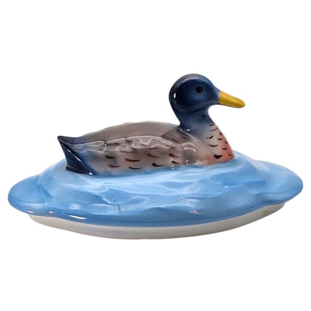 Mid-Century Czechoslovakian Blue Ceramic Duck Lidded Trinket Dish For Sale - Image 9 of 18