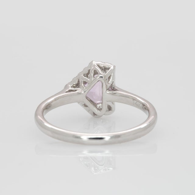 Metal Pink Sapphire Ring With Earth Mined Diamonds Accents: Solid 14k Gold, Trillion, Size 6.75 For Sale - Image 7 of 7