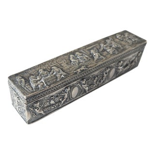 19th Century German Sterling Silver Hanau Box With Repousse Figures For Sale