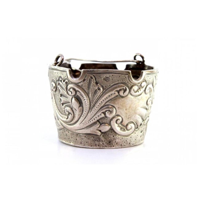 Silver Tea Strainer with Reliefs, Scalloped Rim and Hinged Handle For Sale - Image 4 of 8