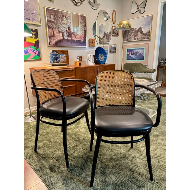 A Pair of Rare Vintage Black and Tan Bentwood Thonet Chairs by Josef Hoffman for Ligna, Circa 1970s For Sale In Houston - Image 6 of 12