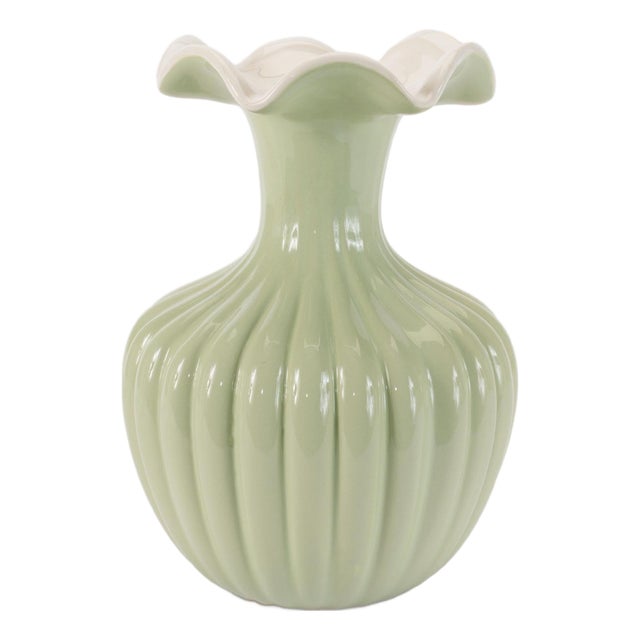 Scalloped Ribbed Dolomite Vase 8"H For Sale