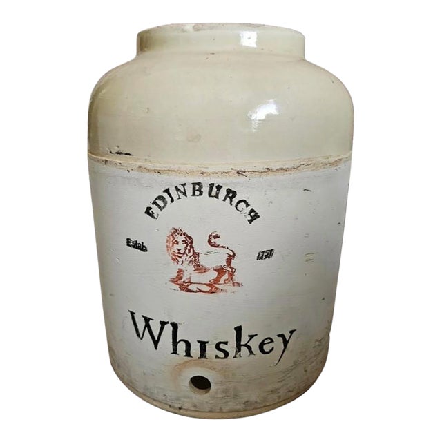 Antique 1900s Corona Stoneware Edinburgh Whiskey Crock Jug 14 Inches For Sale