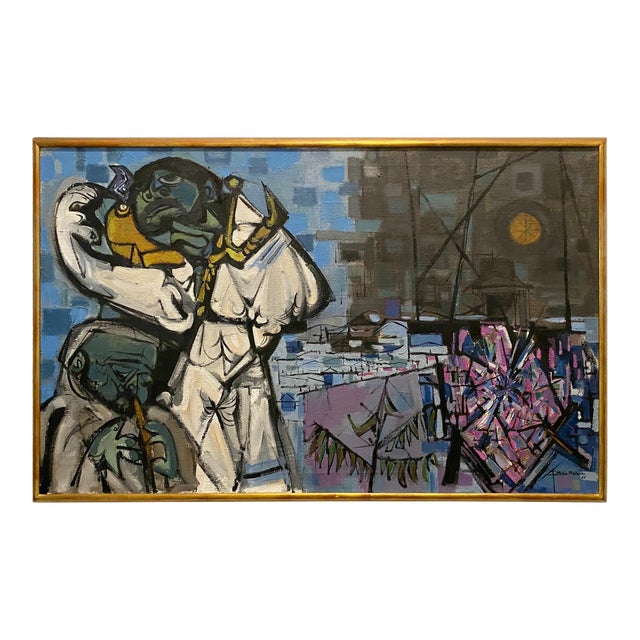 Walter Feldman Mid Century Modernist Abstract Painting 1955 For Sale