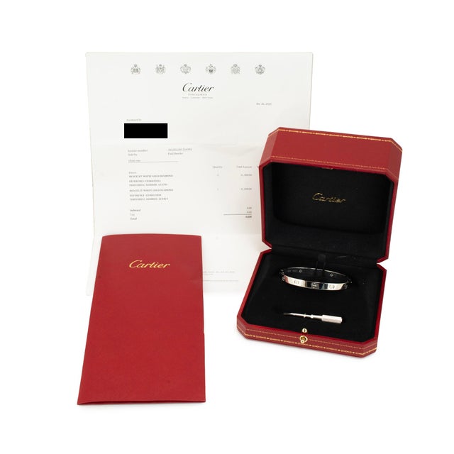 Cartier Love Classic Model 4 Diamonds 18k White Gold Iconic Bangle Bracelet For Sale - Image 9 of 10