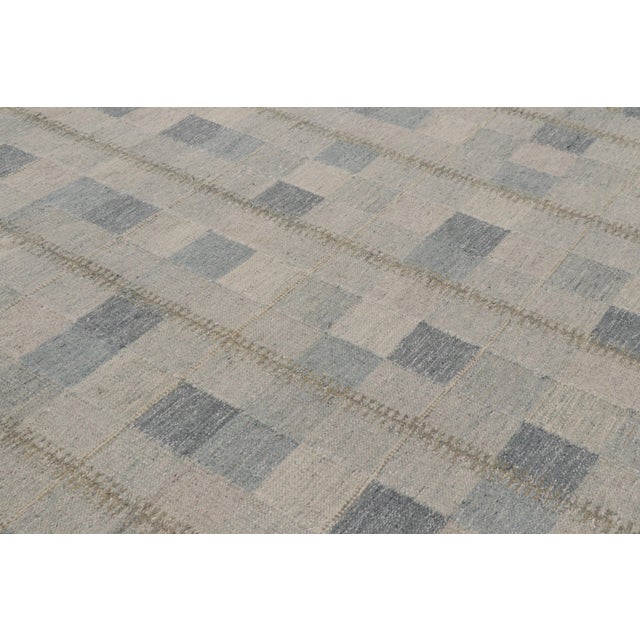 2010s Rug & Kilim’s Scandinavian-Inspired Kilim in Blue-Gray Geometric Patterns For Sale - Image 5 of 10