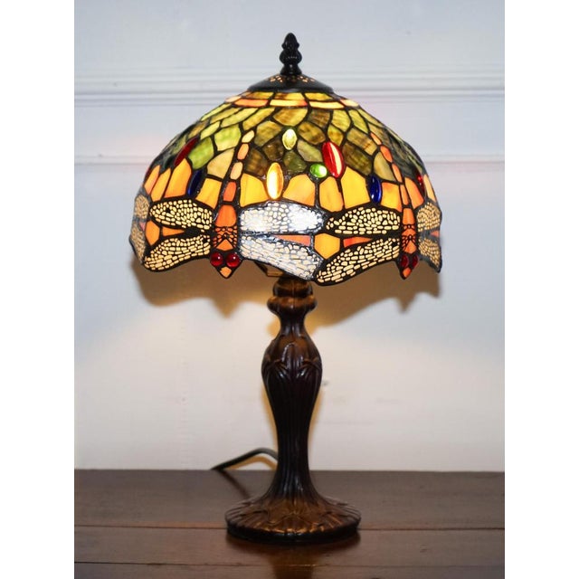 Vintage Tiffany Style Dragonfly Table Lamp For Sale - Image 10 of 11