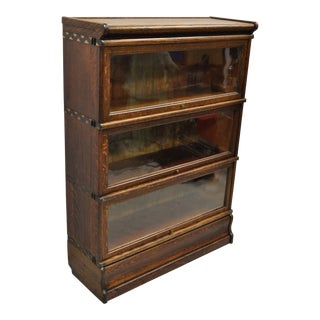 Antique Macey 3 Section Mission Oak Stacking Barrister Lawyers Bookcase For Sale