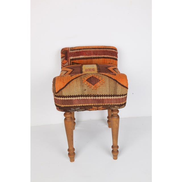 Art Deco Handmade Authentic Upholstery With Vintage Flatweave Turkish Kilim Bench Ottoman For Sale - Image 3 of 8