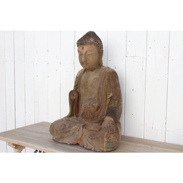 Antique Carved Wood Mediating Buddha For Sale - Image 4 of 10