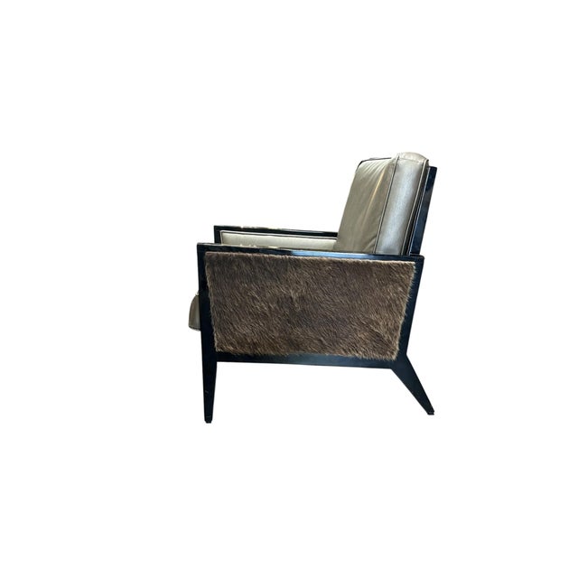 Contemporary 1990s Pair of Modern Black Lacquer Chairs With Fur Accent For Sale - Image 3 of 9