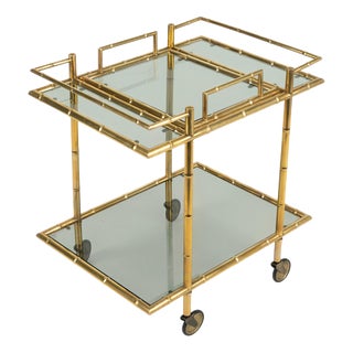 Mid-Century Serving Bar Cart in Brass and Glass in the style of Maison Baguès, Italy, 1960s For Sale