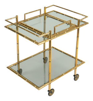 Mid-Century Serving Bar Cart in Brass and Glass in the style of Maison Baguès, Italy, 1960s