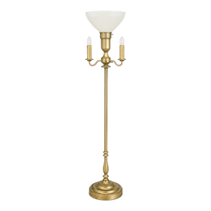 Late 20th Century Classic Sunlit Brass Torchiere Floor Lamp With Integrated 3-Light Candelabra — 59” H