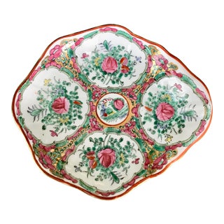 Rose Medallion Porcelain Shell Bowl Catchall For Sale