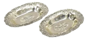Vintage Victorian Silver Plated Floral Repousse Trinket Dish Japan - a Pair