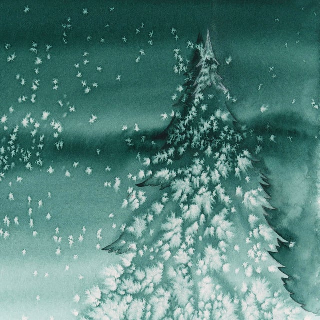 Late 20th Century Original Monochromatic Winter Scene Watercolor Painting on Paper by Artist Ellen Shannon of Snowy Pine & Frozen Stream For Sale - Image 10 of 16