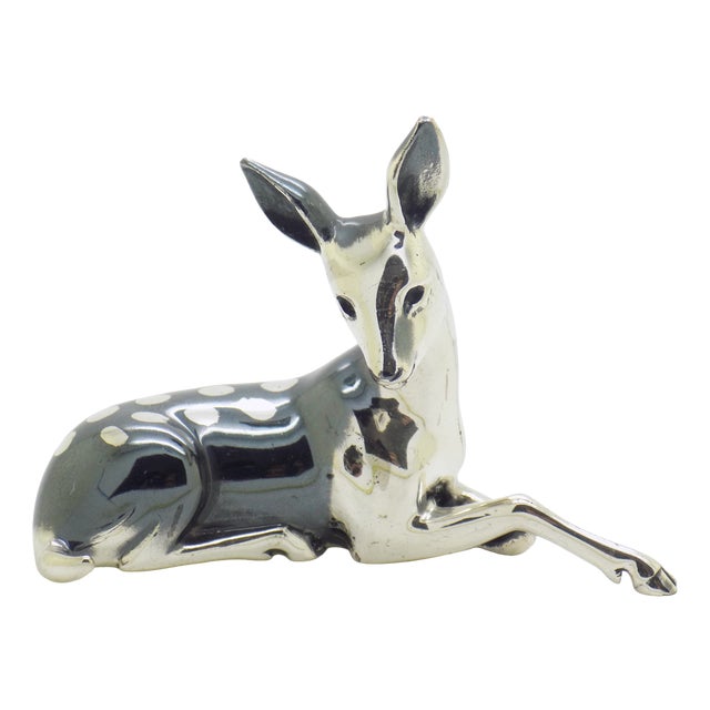 Vintage Italian Sterling Silver 925 Lying Fawn Deer Figurine from Saturno, Arezzo, 1990s For Sale