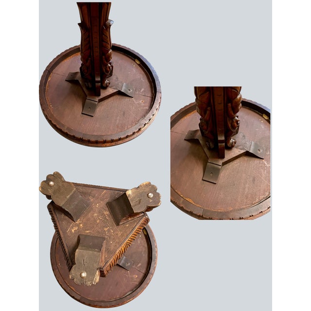 Brown Antique Carved Pedestal Table Figural Base-Lion Paw Feet-Side-Accent-Victorian For Sale - Image 8 of 11