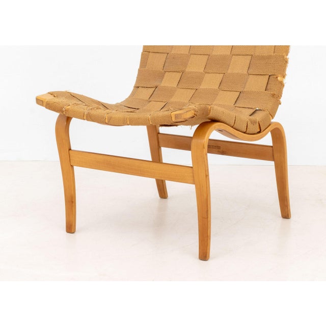 Late 20th Century Bruno Mathsson "Eva" Woven Cotton and Beech Side Chair For Sale - Image 5 of 9