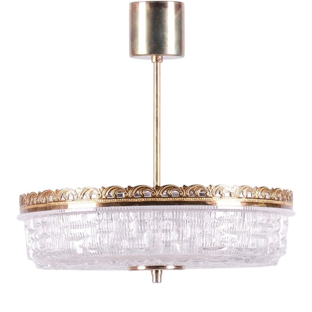 Mid-Century Chandelier in Glass and Brass attributed to Kamenický Šenov, Czech, 1960s For Sale