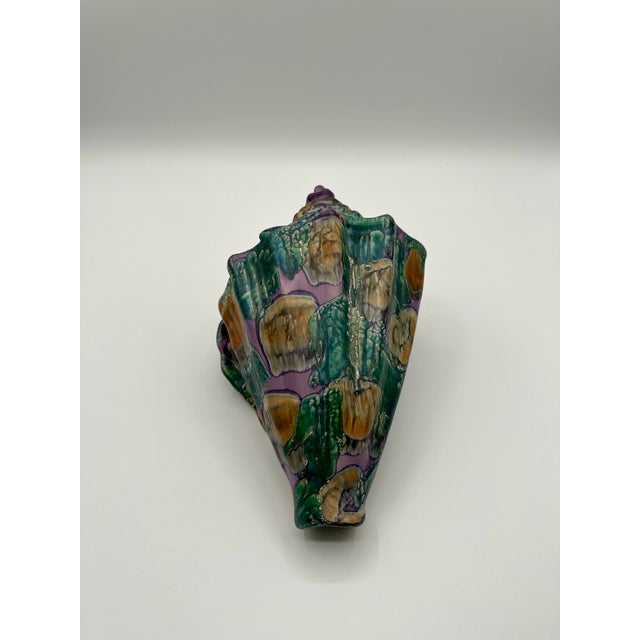 Vintage Iridescent Ceramic Conch Shell For Sale - Image 11 of 12